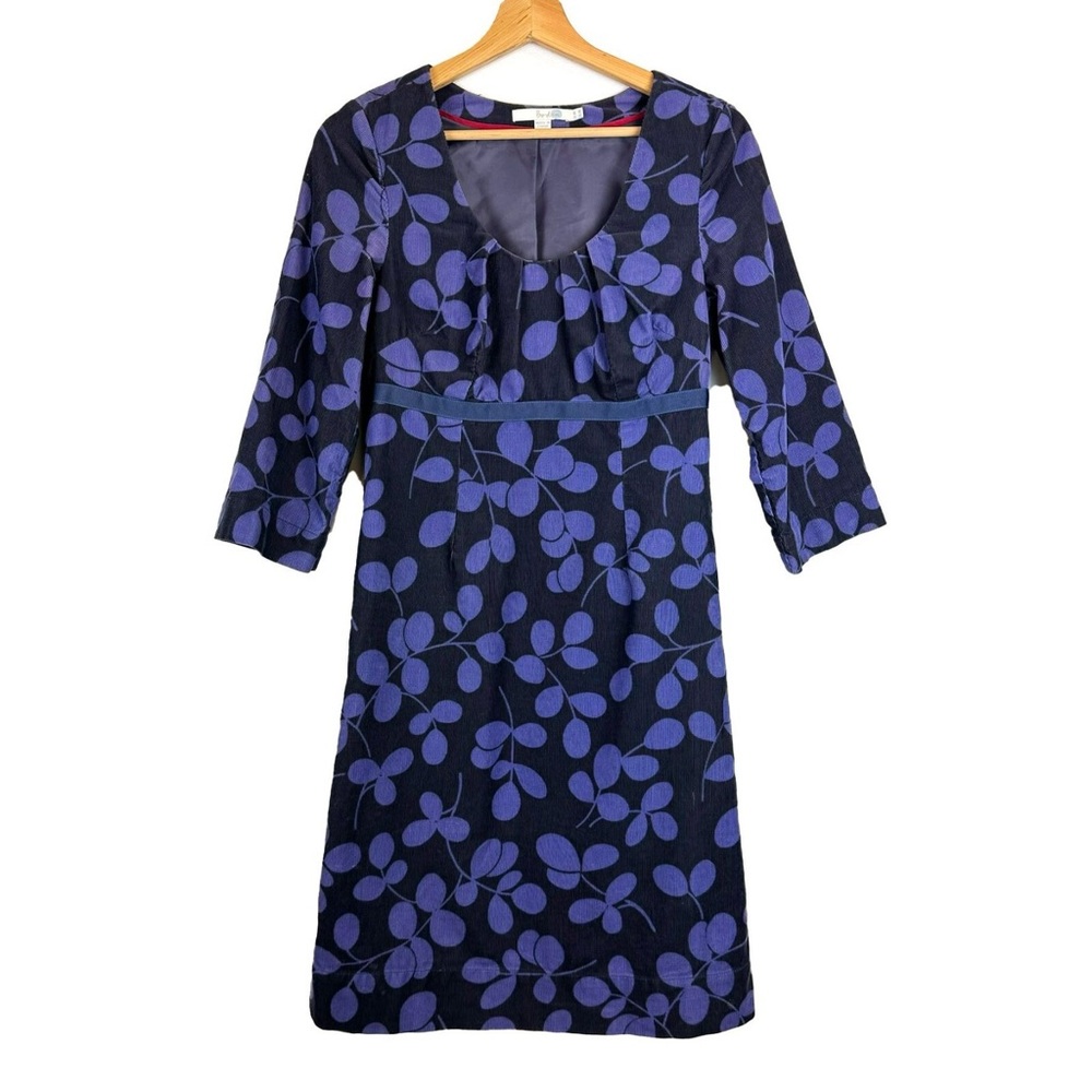 Boden Navy and Purple Corduroy Leaf Print Dress 6